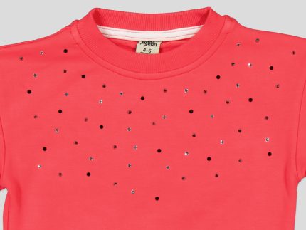 SWEAT COL ROND MOLLETON COTON ELASTHANNE AVEC STRASS